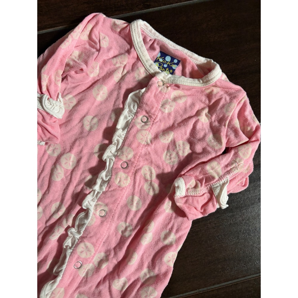 KicKee Pants Pink Sand Dollar Ruffle Snap Coverall Bamboo Romper NB